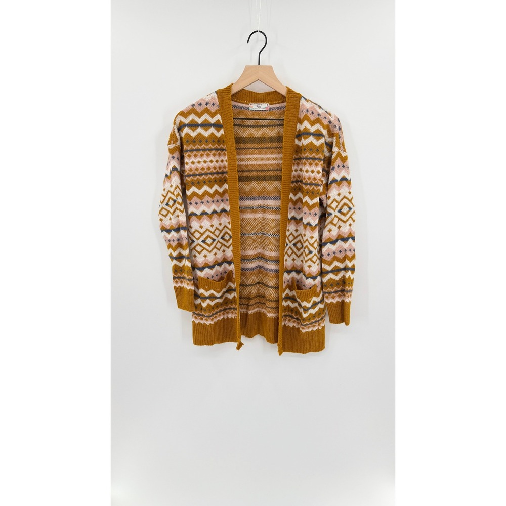Fair Isle Boho Cardigan Sweater L Geometric Fall Eclectric Grandma Cozy